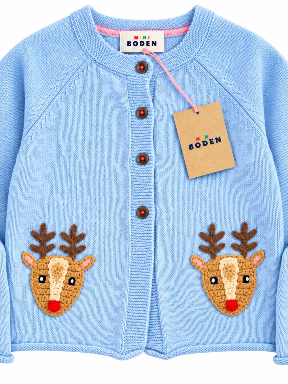 Mini Boden Girls Reindeer Cardigan Sweater – Light Blue Sz 5-6Y